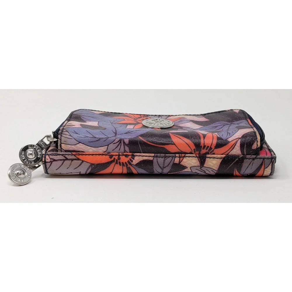 Kipling Wallet Zip Around Floral Purple Pink Orange Credit Card Slots Coin Pouch